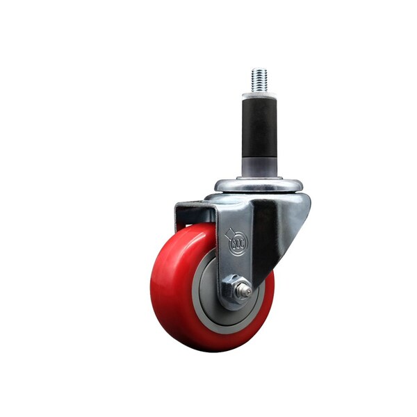 3'' SS Red Poly Wheel Swivel 1-1/8'' Expanding Stem Caster